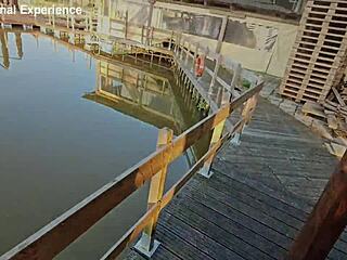 a guy with a huge cock fucks three sluts near the lake