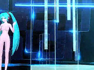 Hatsune miku in melt project diva with full nude mod showing her body.