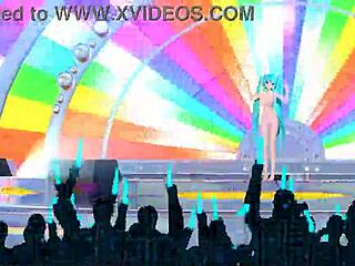 Hatsune miku in melt project diva with full nude mod showing her body.