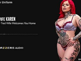 Your trad wife welcomes you home with big tits blowjob in the kitchen, ass pierced and ready for cum.