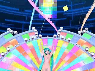 Hatsune miku in melt project diva with full nude mod showing her body.