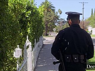 Horny blonde Amber Moore gives blowjob, rimjob, and rides cowgirl before facial in uniform fantasy