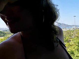 Enjoying a huge load in her mouth with a great vista