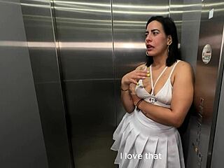 Latina milf ass fucked by young BBC in office elevator creampie
