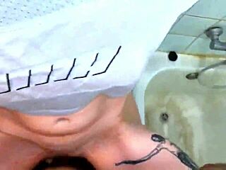 Our morning bathroom fuck just destroys her tight pussy! Man, that hard pounding is unreal.