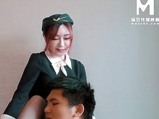 Flight attendants in tight costumes crave huge cocks after long abstinence