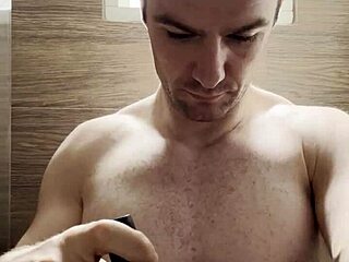 I’m getting ready for next week’s photoshoot by trimming my sweaty hairy armpits and chest after the gym.