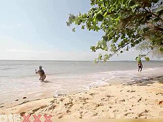 caribean naked ebony girl at the beach gets her ass touched by a stranger after shower