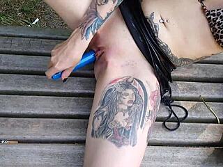 Lucy ravenblood smokes while dildoing her slut cunt in public park!