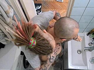 Our morning bathroom fuck just destroys her tight pussy! Man, that hard pounding is unreal.