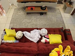 Hey, watch this hot wife bang the delivery guy on her sofa. English subs included!