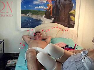 Wonderful Maid Blowjob in White Stockings with Cunt Jerking and Cum on Pussy!
