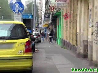 Euro teen slut flashes tits for cash in public POV with neighbors watching intensely.