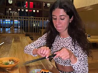 Can She Handle Cum On Face In Public Sushi Bar?