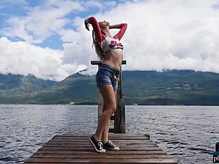 petite blonde milf poses nude outdoors for playboy shoot