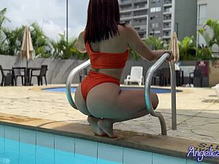 Sexy Latina in Bikini Seduces by Pool, Sucks and Rides Hard