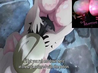 Isekai harem guy fucks three hotties with BBC on tits.