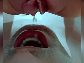 dominatrix forces pee drinking in mouth. gosh, she swallows it all! 😳