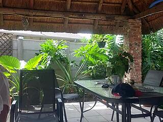 Blonde wife with big tits gets creampie fucked on patio while best friend is at work!