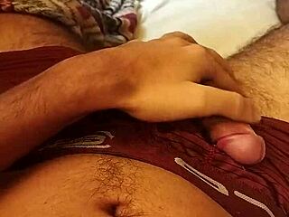 Skinny young brazilian girl moans while masturbating her cock in bedroom