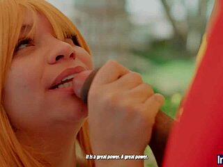 Nami cosplay with big tits flashing in public One Piece scene