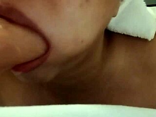 Chubby busty beauty sucks dildo