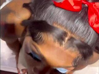 Pregnant Ebony Bent Over Sucking Curved Upwards Monster Cock for Big Ass Sex