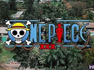 Nami cosplay with big tits flashing in public One Piece scene