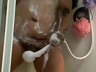 wet shower masturbation with tattoos and small tits