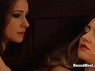 Submissive lesbian slave punished by horny naked madame with kissing and fingering