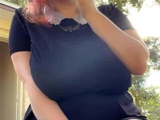 Alt MILF NEXTDOOR with big tits and piercings SMOKES outback in thong