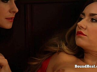 Submissive lesbian slave punished by horny naked madame with kissing and fingering