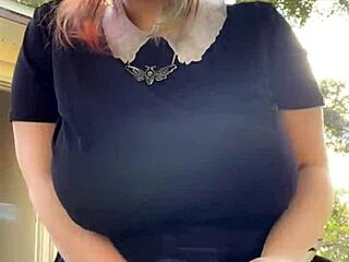 Alt MILF NEXTDOOR with big tits and piercings SMOKES outback in thong