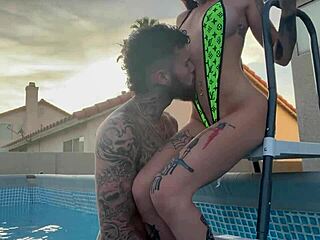 Teasing Pool Boy For Payment Outdoors