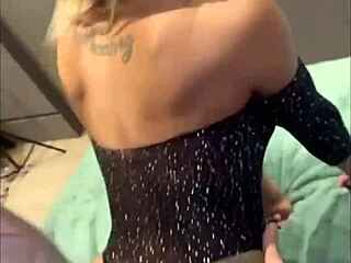 wow, this blonde with a huge ass gave the skinny tattooed guy a wild ride! full on sheer!