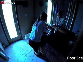 Does this officer humiliate moaning student with pov gagging in office?