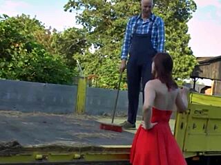 horny secretary stunned as her shaved slit takes a hard outdoor pounding.