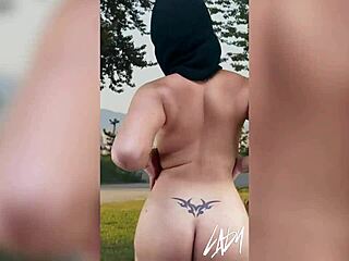 Horny shemale was caught masturbating openly at the public park