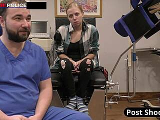 Does this officer humiliate moaning student with pov gagging in office?