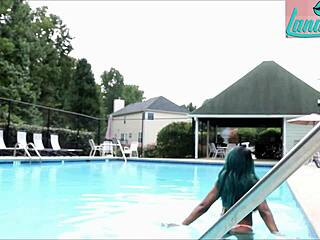 Lana Lava flashes poolside before assfucking monster cock!