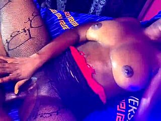 Akosua with wonderful boobs squirts from step brother big black african dick fuck! Step daddy watches wet pussy action!