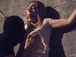 Brunette in bondage after blind date gets anal pain