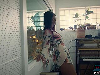 Big Booty Ebony Playboy Model Harley Dean Exclaims, 'Look At This!' While Stripping In Studio!