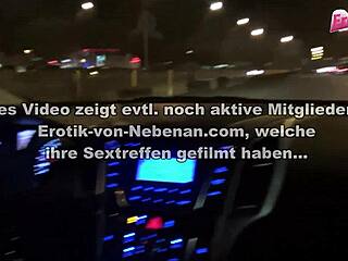 german ex-girlfriend gives sloppy blowjob in car while driving and swallows