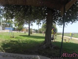 Real public flashing - touching stepfather's cock in park