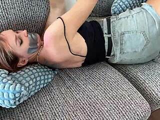 bound and teased on the countertop