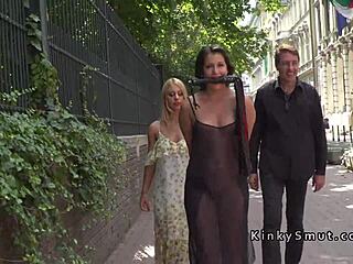 big ass brunette sub getting fucked outdoors in bondage, so hot