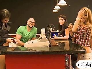 Lovely women flash boobs and ass for cash in reality scene