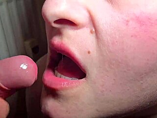 close up blowjob - every drop on the tongue awakens a new fire in her