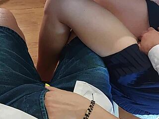 Intense handjob in classroom leads to huge cumshot while fingering 18yo classmate's pussy.